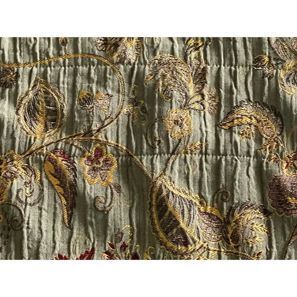 Heavy Woven Tapestry Jacquard Fabric 1 Curtain Panel Indie Floral Green Burgandy